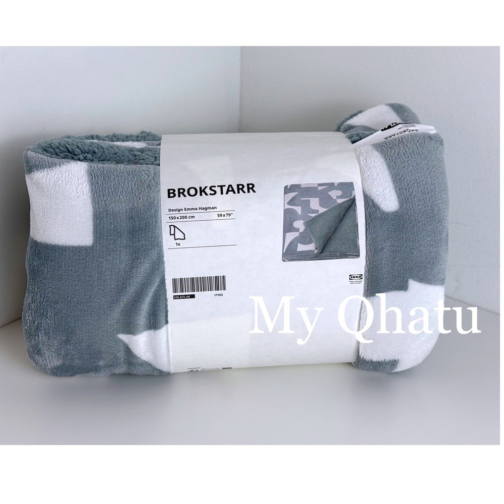IKEA BROKSTARR Throw Blanket Grey White Geometric 59x79" New 105.671.44